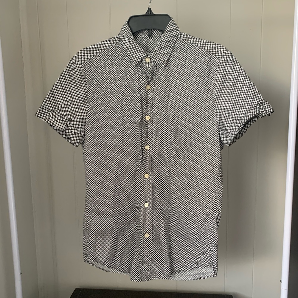 Parke & Ronen Black and White Checkered Casual Button Down Shirt